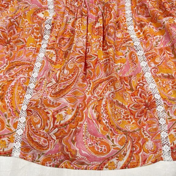 Nanette Lepore Orange Pink Floral Crochet Lace Short Flutter Sleeve Top Medium - Picture 6 of 8